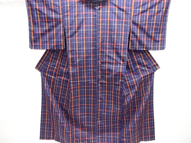 格子織り出し米沢紬着物・道行コートアンサンブル